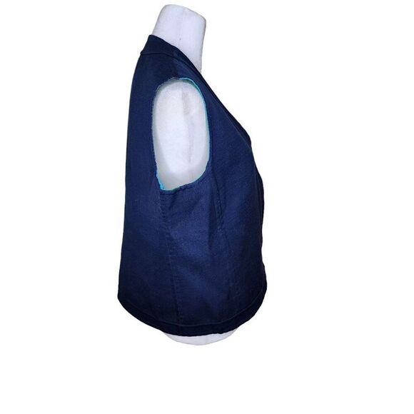 Vintage 70s Reversable Striped Solid Full Zip Vest Womens Size L Blue Green - Picture 3 of 7